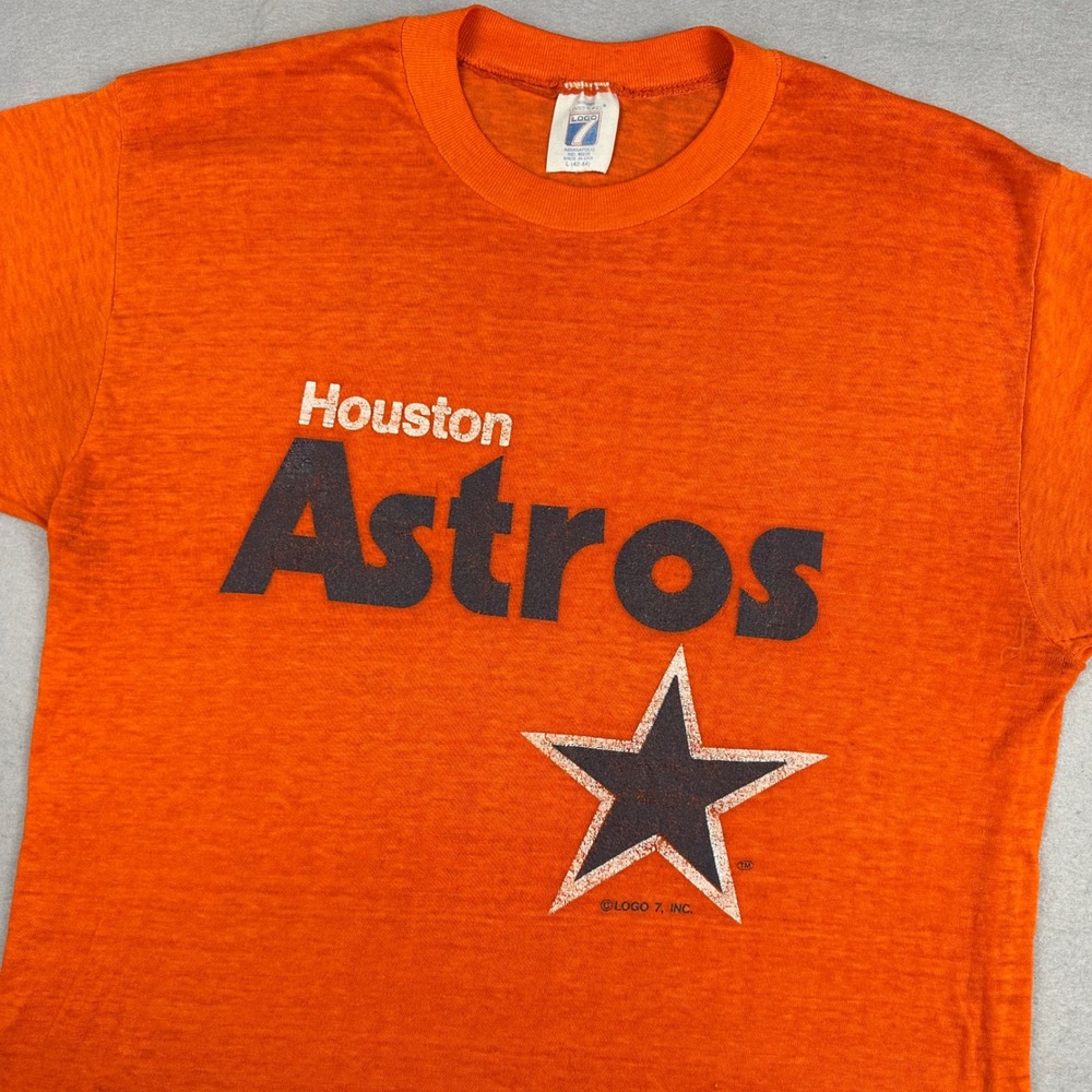 MLB Vintage 80s Houston Astros Logo 7 T-Shirt Paper Thin Single Stitch 18.5x28